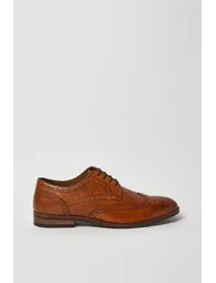 Tan Leather Brogue Shoes - 2