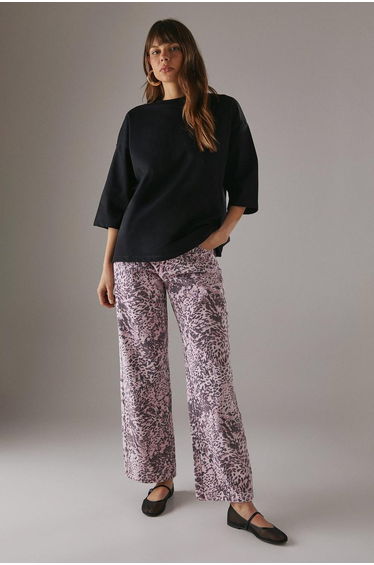 Printed Denim Low Rise Dad Jeans