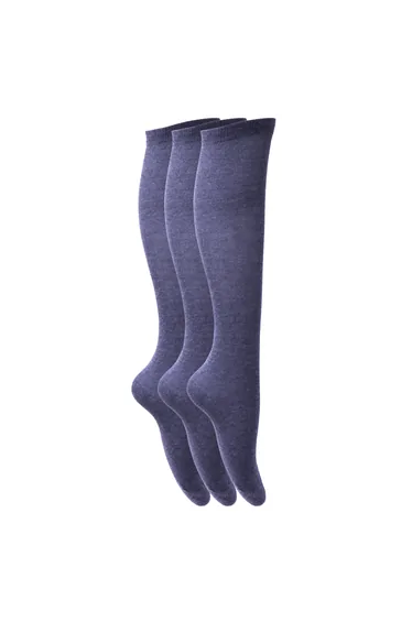 Childrens Girls Plain Knee High School Socks (Pack Of 3) - Navy