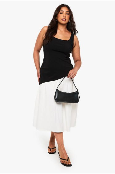 Plus Asymmetric Contrast Hem Midaxi Dress - black_white