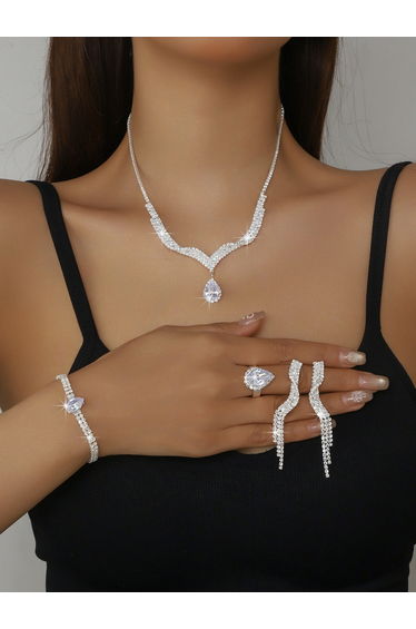 4-Piece Embellished Necklace, Bracelet, Ring And Earrings Jewelry Set