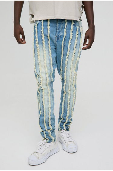 Skinny Stacked Washed Distressed Jeans - light blue