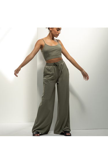 Skinni Fit Womens/Ladies Sustainable Wide Leg Jogging Bottoms - Khaki