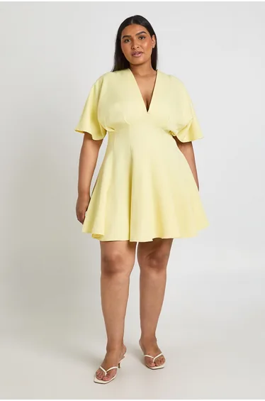 Plus Pleated Skirt Skater Dress - lemon