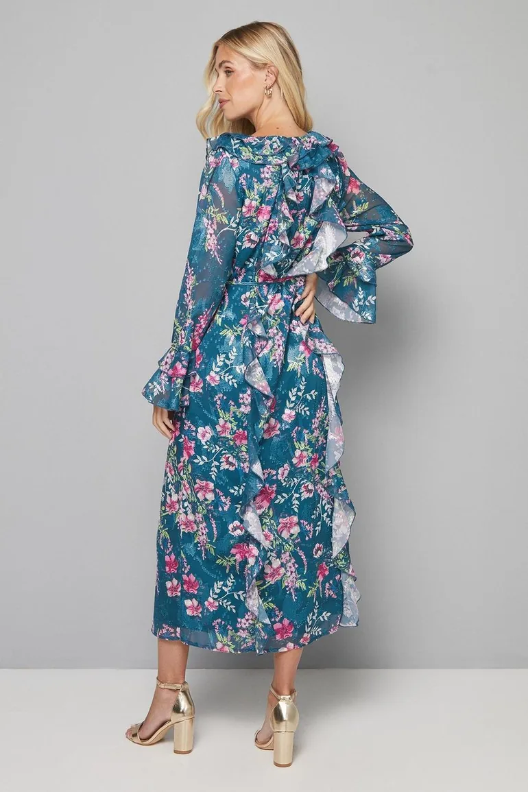 Petite Floral Ruffle Belted Midaxi Dress - 2