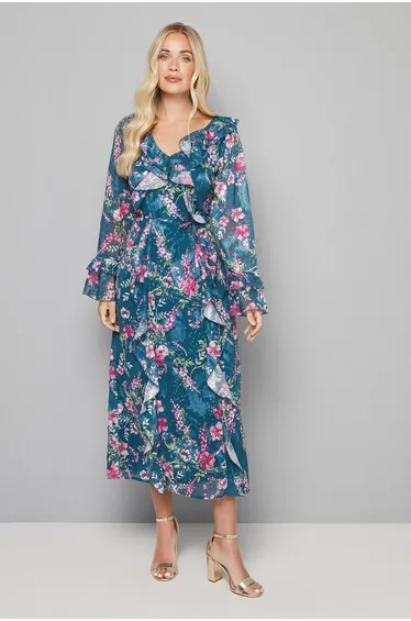 Petite Floral Ruffle Belted Midaxi Dress