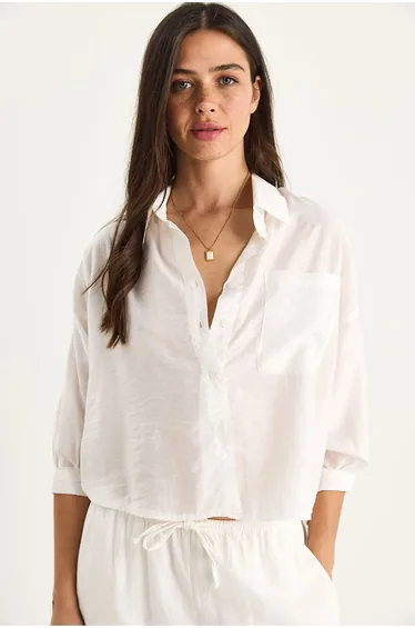 LUCCI Textured Crop Shirt with Button Closure and Pocket