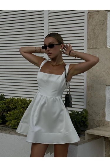 Arianna Bow-Back Mini-Dress -White
