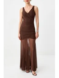 Brown Woven Maxi Evening Dress & Graduation Gown - 2