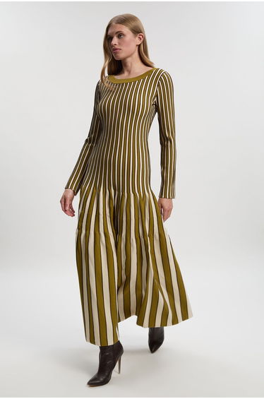 Viscose Blend Striped Knitted Maxi Dress