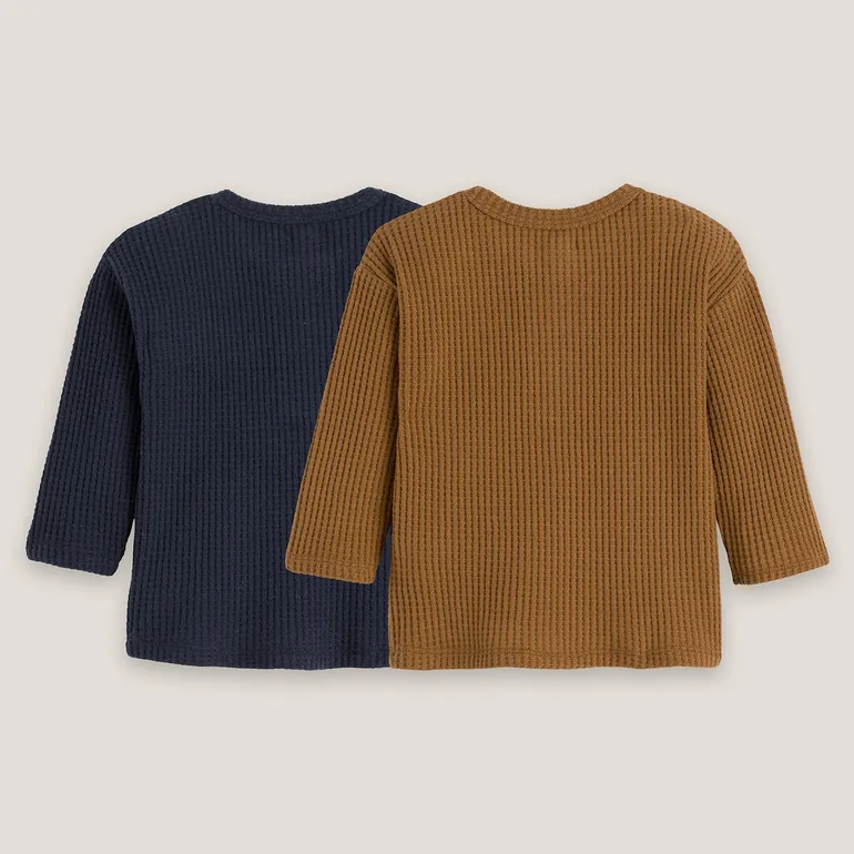 Pack of 2 T-Shirts with Grandad Collar and Long Sleeves - 1