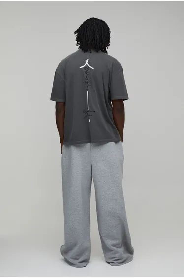 تيشيرت بوهو مان رمادي بأكمام متوسطة الطول - للمقاسات الطويلة