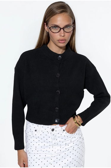 VIORNA Crop Ribbed Cardigan With Buttons
