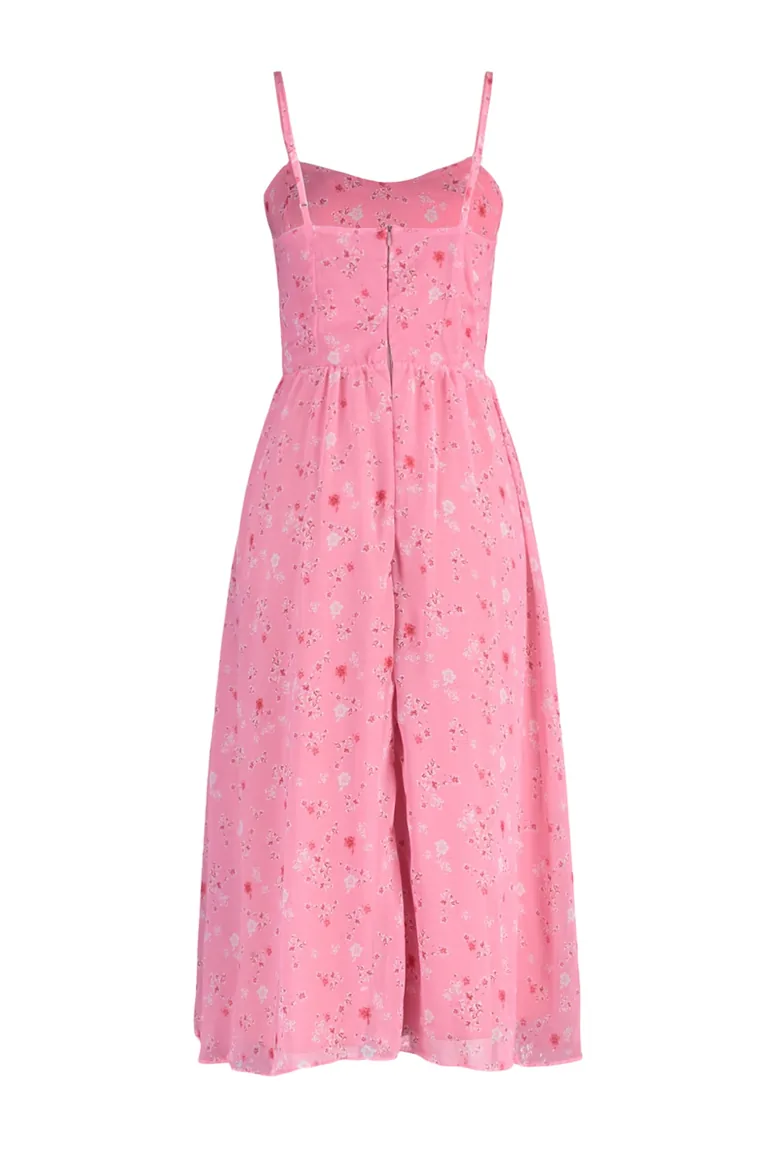 Shop Pink Floral Chiffon A-Line Midaxi Skater Dress Online in Bahrain