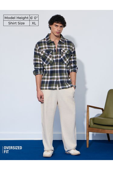 Men Green Checked Flannel Textured Shirt
