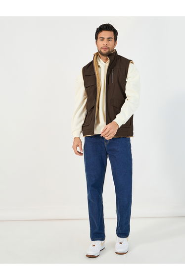 Warm Fleece Lined Gilet Jacket with Zip Detail