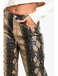 Snake Faux Leather Wide Leg Trouser - black - 3