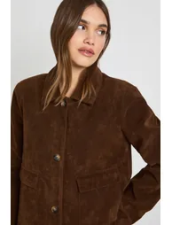 Faux Suede Pocket Detail Blazer - chocolate - 3