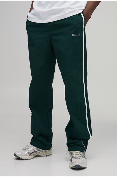 Tall Relaxed Fit Side Stripe Logo Print Track Pants - forest
