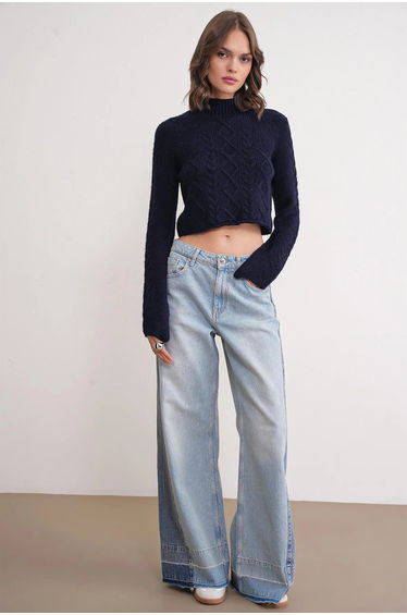 Mixray Thick Ribbed Half Turtleneck Knit Sweater