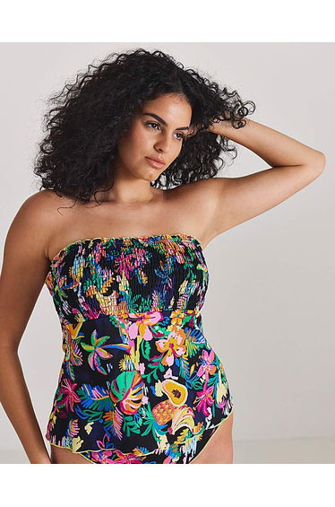 Shirred Bandeau Tankini Top