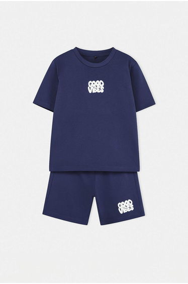 Navy Blue Plain Knitted Bottom - Top Set