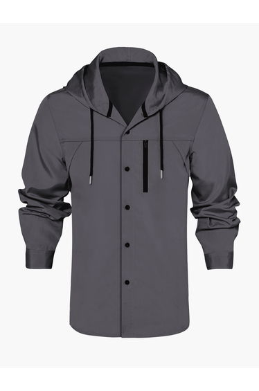 Men Solid Pocket Detail Long Sleeve Hooded Jacket