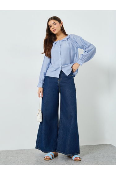 Light Blue Ruffled Long Sleeve Top