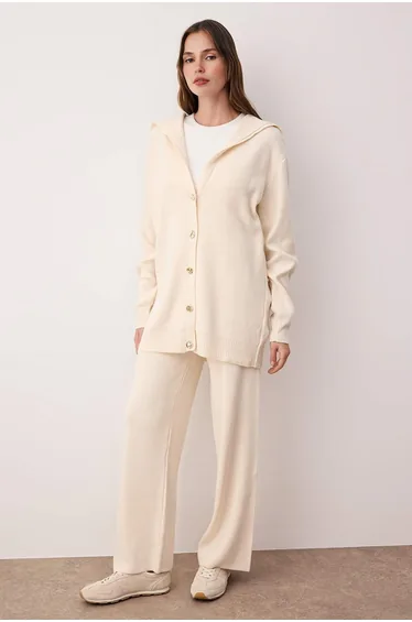Stone Regular Double Plate Plain Knitwear Hijab Bottom - Top Set