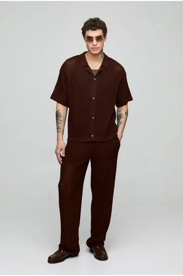 Oversized Revere Knitted Shirt & Relaxed Trouser Set