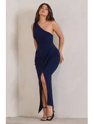Athena |A Navy One Shoulder Maxi Dress - 4