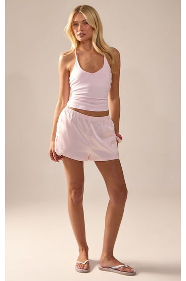 Pink Satin Contrast Stripe Shorts