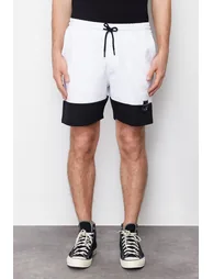 White Men's Regular/Normal Cut Contrast Color Block Cotton Label Shorts - 3