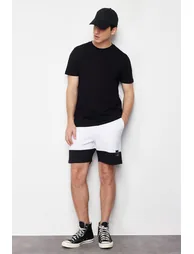 White Men's Regular/Normal Cut Contrast Color Block Cotton Label Shorts