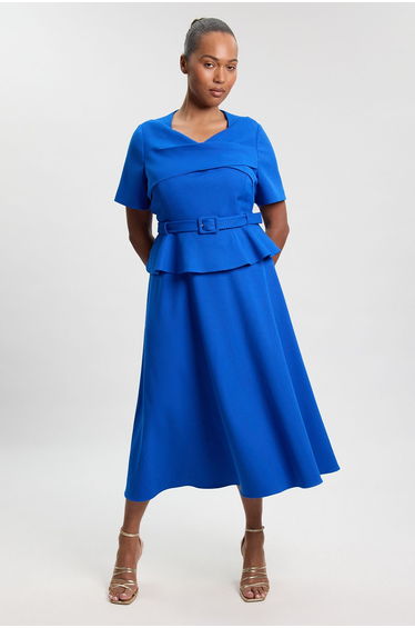 Plus Size Structured Tailored Belted Midi Dress
