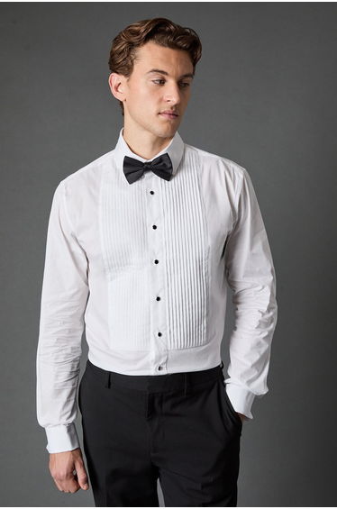 White Pleat Front Tailored Fit Long Sleeve Dress Shirt