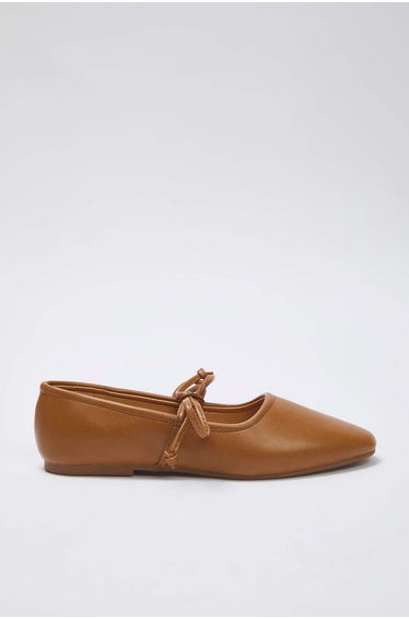 Teen Karamel Lace-Up Detailed Mary Jane Women's Almond Toe Ballerina Shoes
