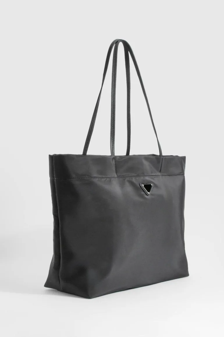 Nylon Basic Oversized Tote Bag - black - 2