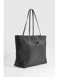 Nylon Basic Oversized Tote Bag - black - 2
