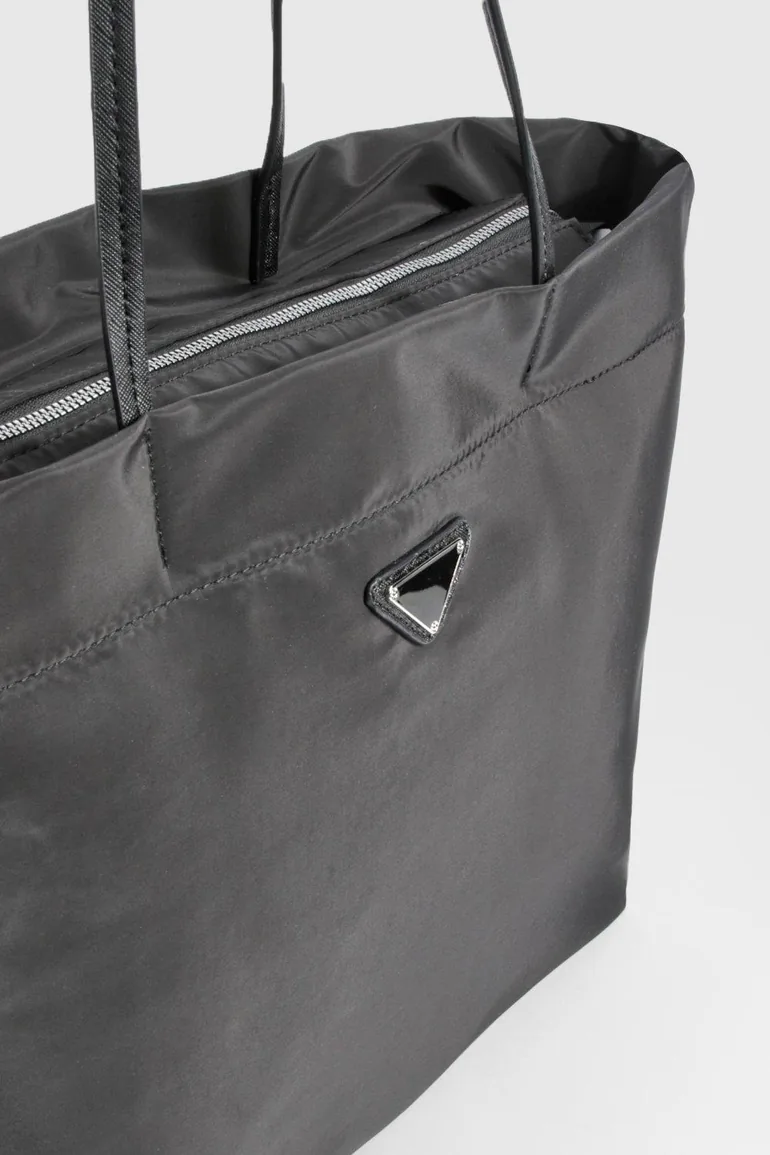 Nylon Basic Oversized Tote Bag - black - 3
