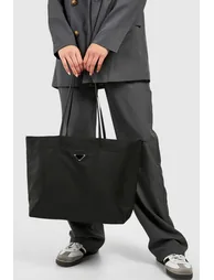 Nylon Basic Oversized Tote Bag - black - 1