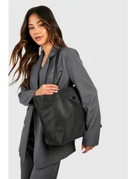 Nylon Basic Oversized Tote Bag - black