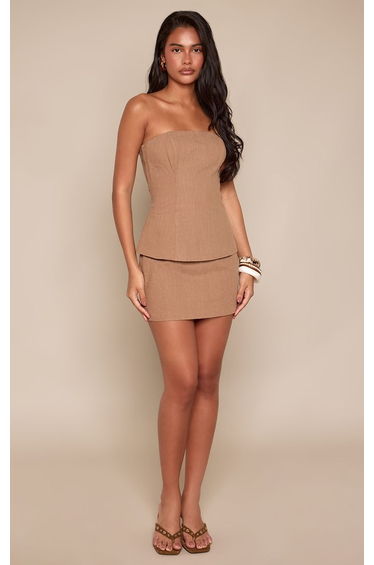 Mushroom Premium Linen A Line Mini Skirt Co-ord