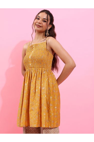 Women Yellow Printed Casual Dress