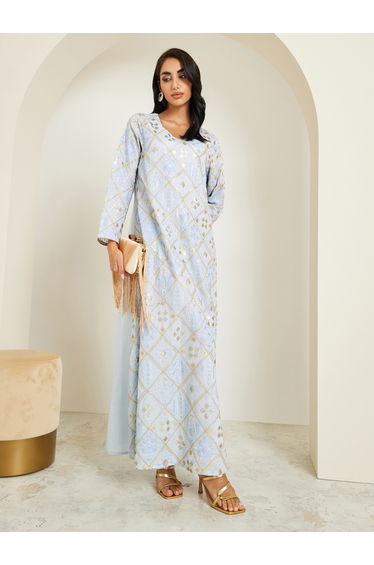 Women Blue Embroidered Jalabiya