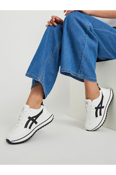 Contrast Trim Lace-Up Chunky Sneakers with Back Pull Tab