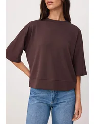 Brown Oversized /Wide Fit Low Sleeve Three Quarter Soft Touch Knitted T-Shirt - 2