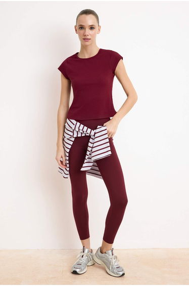 Burgundy Soft Brushed Fabric Knitted Sports T-Shirt