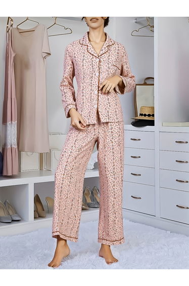 Women Striped Floral Print Shirt and Pyjama Set