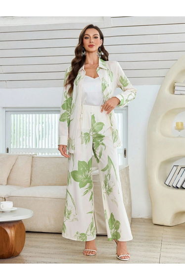 Women Floral Printed Belted Shirt and Pants Co-Ords